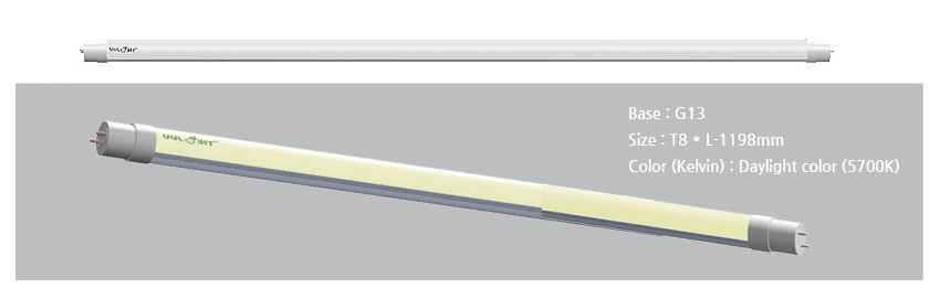 Base : G13, Size : T8 * L-1198mm, Color (Kelvin) : Daylight color (5700K)